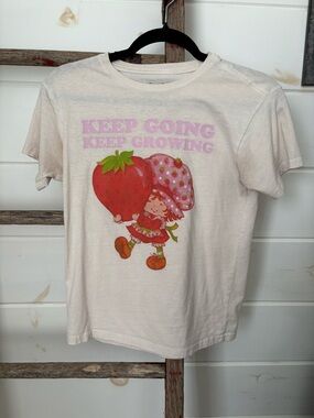Women’s Cream Strawberry Short Sleeve Tee with Positive Slogan